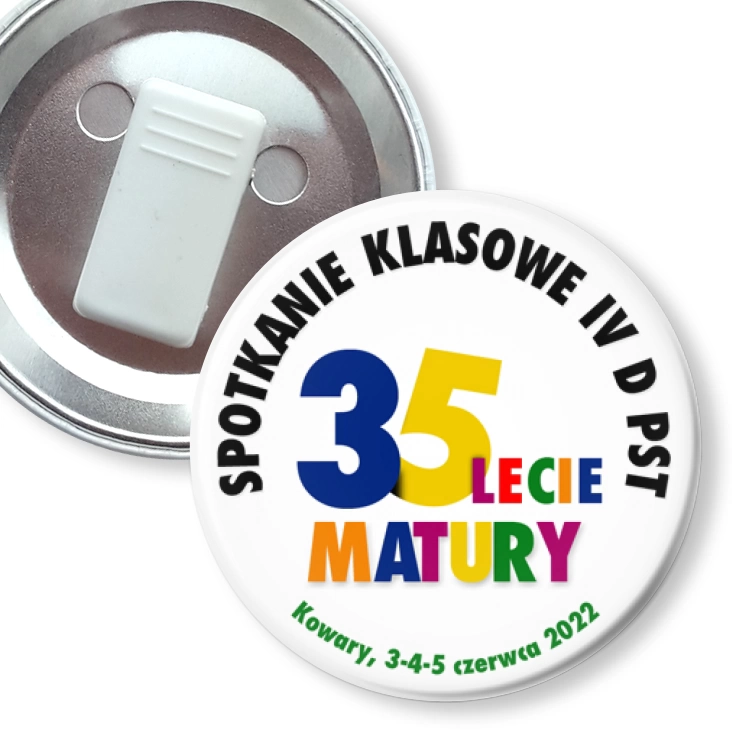 przypinka z żabką 35-lecie Matury Spotkanie klasowe