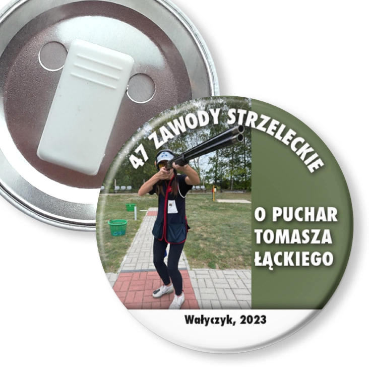 przypinka z żabką 47 zawody strzeleckie o Puchar Tomasza Łąckiego