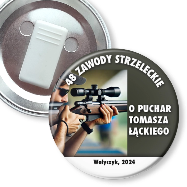 przypinka z żabką 48 zawody strzeleckie o Puchar Tomasza Łąckiego