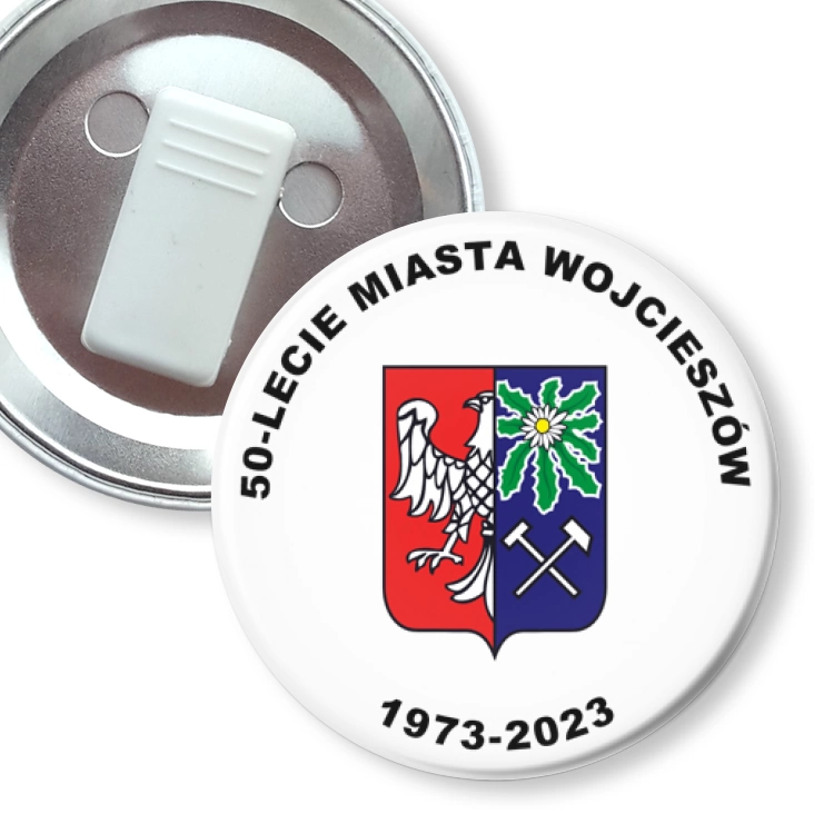 przypinka z żabką 50-lecie Miasta Wojcieszów