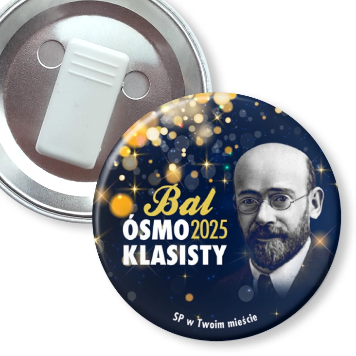 przypinka z żabką Bal Ósmoklasisty z Korczakiem