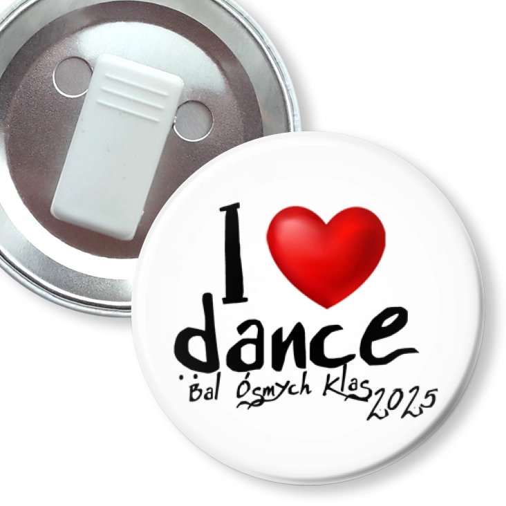 przypinka z żabką Bal Ósmych Klas I love dance