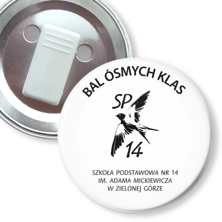 przypinka z żabką Bal Ósmych Klas SP 14 Zielona Góra