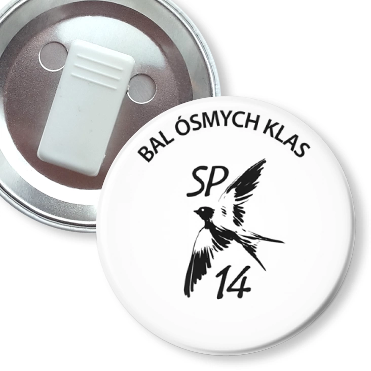 przypinka z żabką Bal Ósmych Klas SP 14 Zielona Góra logo