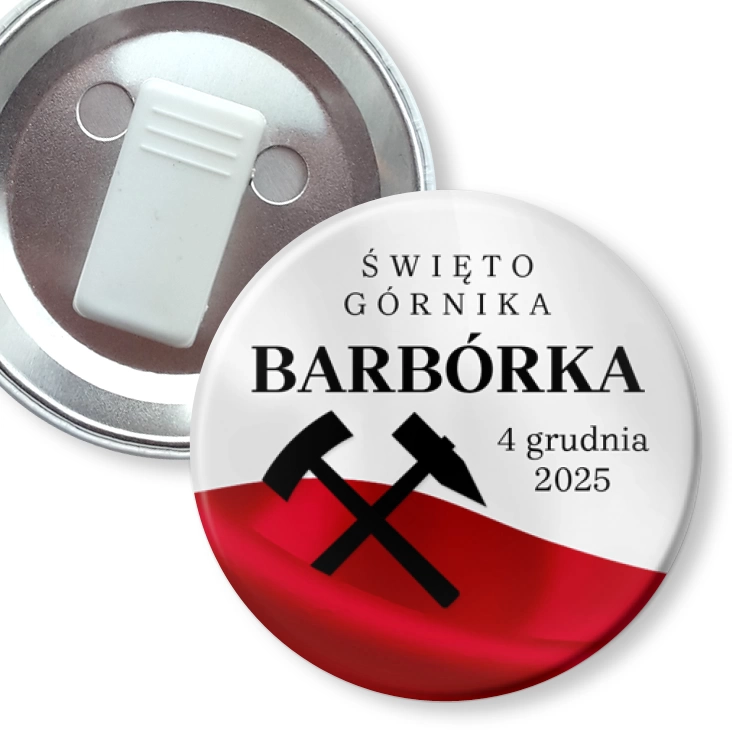 przypinka z żabką Barbórka barwy narodowe