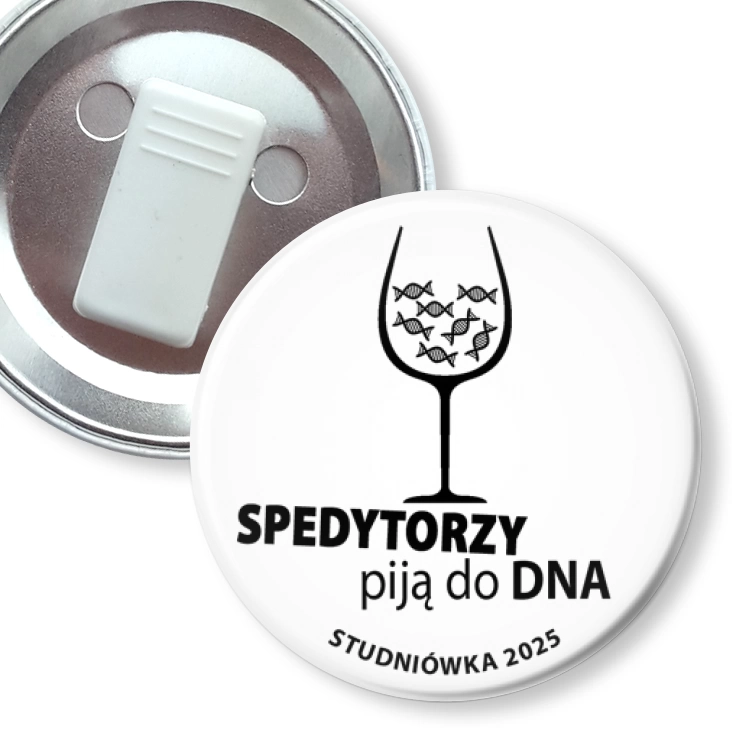 przypinka z żabką Studniówka biała spedytorzy piją do dna