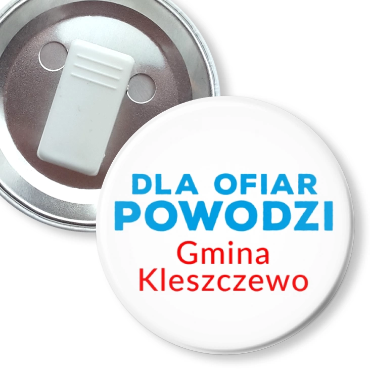 przypinka z żabką Dla ofiar powodzi gmina Kleszczewo