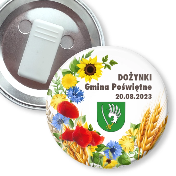 przypinka z żabką Dożynki Gmina Poświętne 2023
