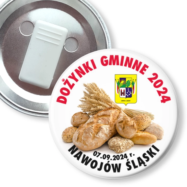 przypinka z żabką Dożynki Gminne Nawojów Śląski 2024