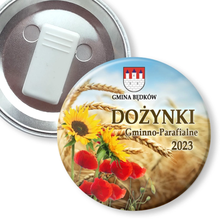przypinka z żabką Dożynki Parafialno-Gminne Będków 2023