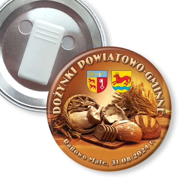 przypinka z żabką Dożynki powiatowo-gminne Radowo Małe 2024