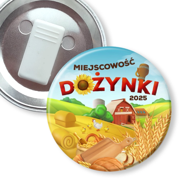 przypinka z żabką Dożynki wiejski pejzaż