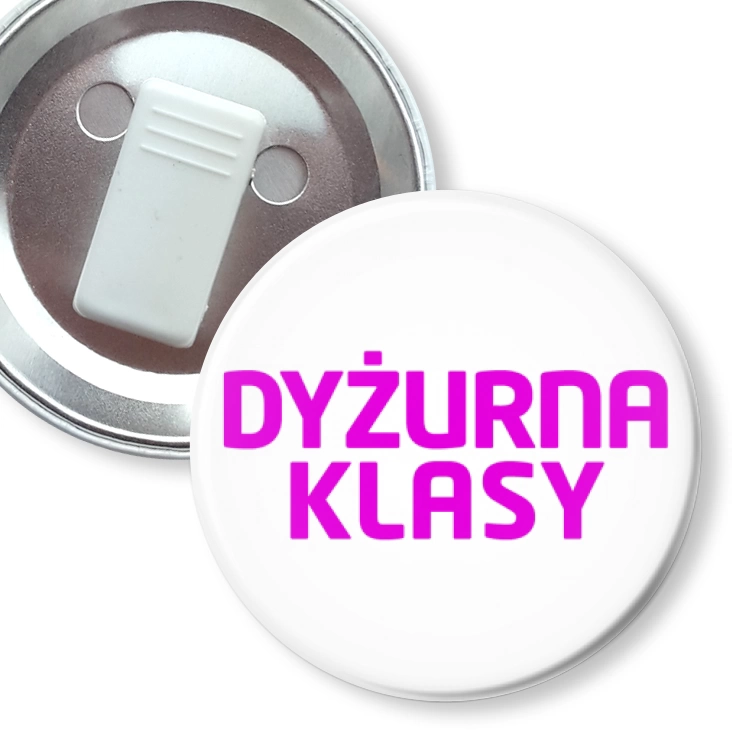 przypinka z żabką Dyżurna klasy różowy napis
