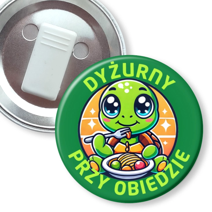 przypinka z żabką Dyżurny przy obiedzie
