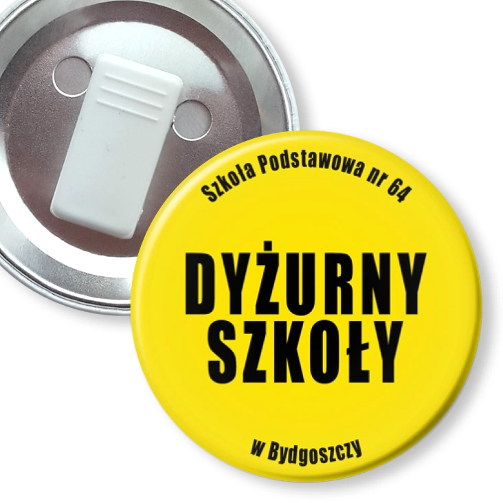przypinka z żabką Dyżurny Szkoły Szkoła Podstawowa Nr 64 w Bydgoszczy