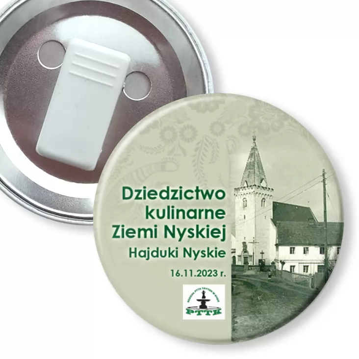 przypinka z żabką Dziedzictwo kulinarne Ziemi Nyskiej - Hajduki Nyskie