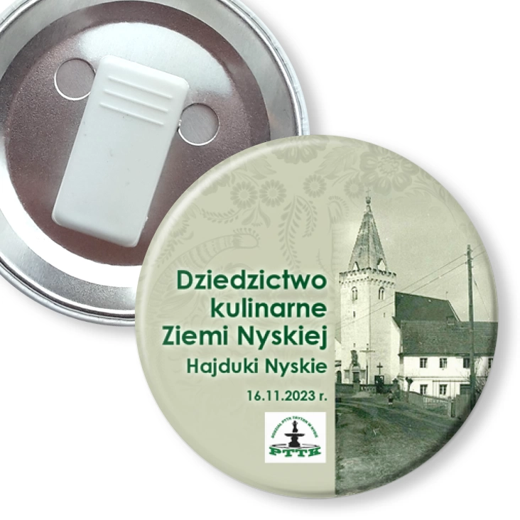 przypinka z żabką Dziedzictwo kulinarne Ziemi Nyskiej - Hajduki Nyskie