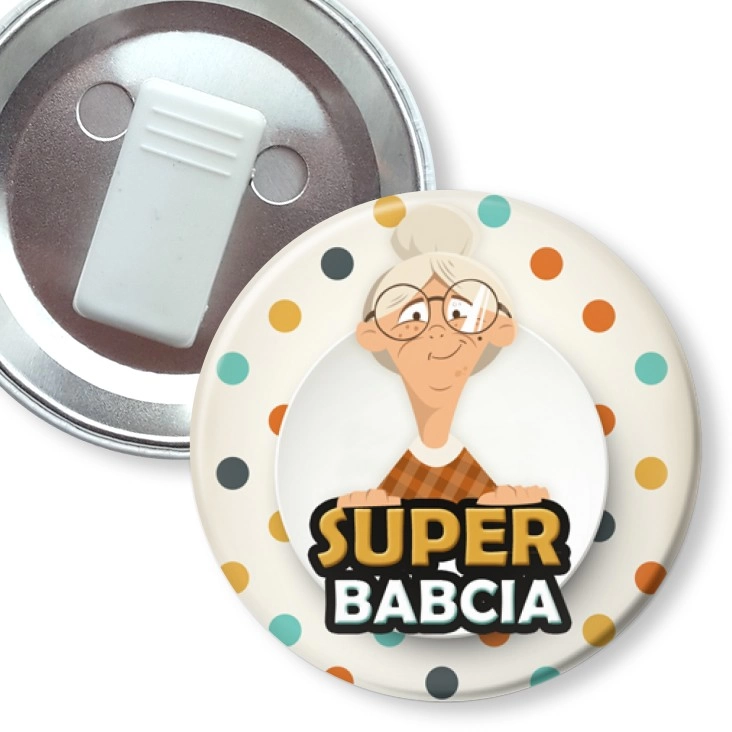 przypinka z żabką Dzień Babci - Super Babcia w okularach