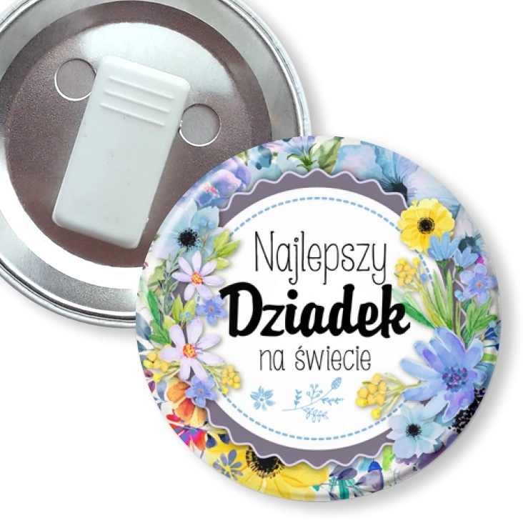 przypinka z żabką Dzień Dziadka - Najlepszy dziadek kwiaty