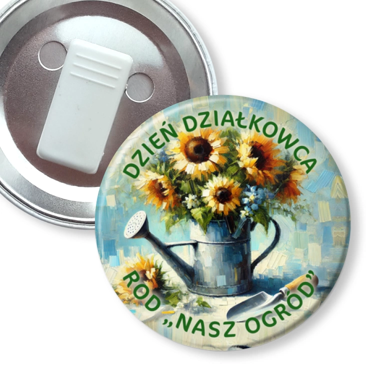 przypinka z żabką Dzień działkowca słoneczniki