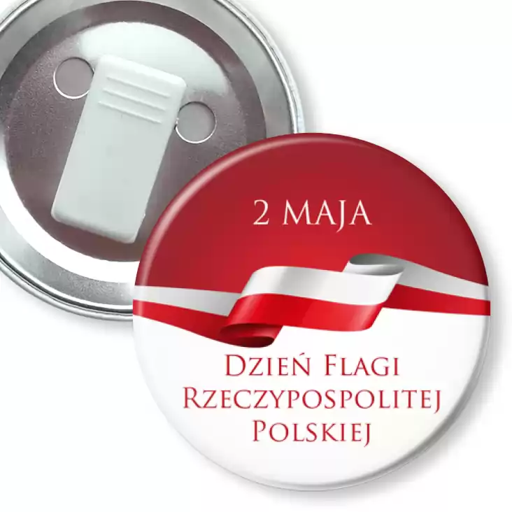 przypinka z żabką Dzień Flagi Rzeczypospolitej Polskiej z zawijasem