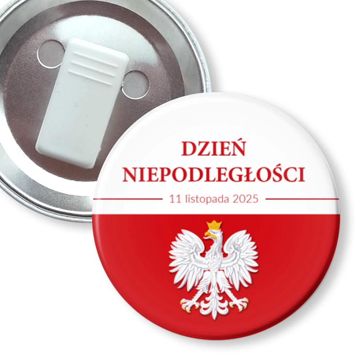 przypinka z żabką Dzień Niepodległości Biało-Czerwony z orłem