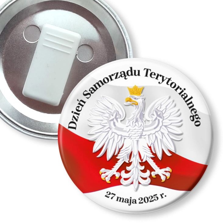 przypinka z żabką Dzień Samorządu Terytorialnego z flagą