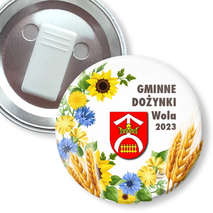 przypinka z żabką Gminne Dożynki Wola 2023 r.