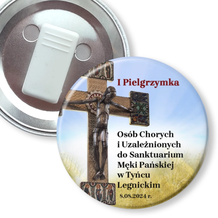 przypinka z żabką I Pielgrzymka Osób Chorych i Uzależnionych 2024
