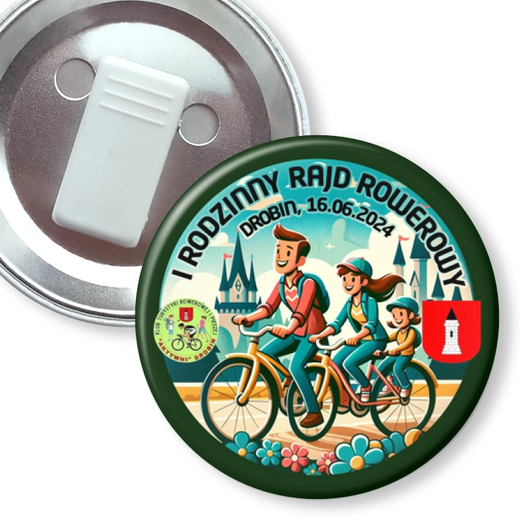 przypinka z żabką I Rodzinny Rajd Rowerowy Drobin