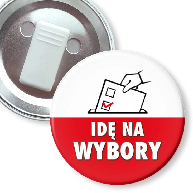 przypinka z żabką Idę na wybory Urna na głosy