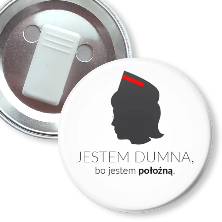 przypinka z żabką Jestem dumna bo jestem położną