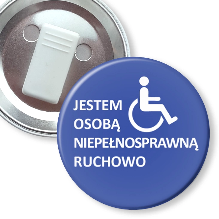 przypinka z żabką Jestem osobą niepełnosprawną ruchowo