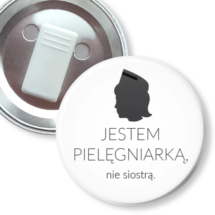 przypinka z żabką Jestem pielęgniarką nie siostrą