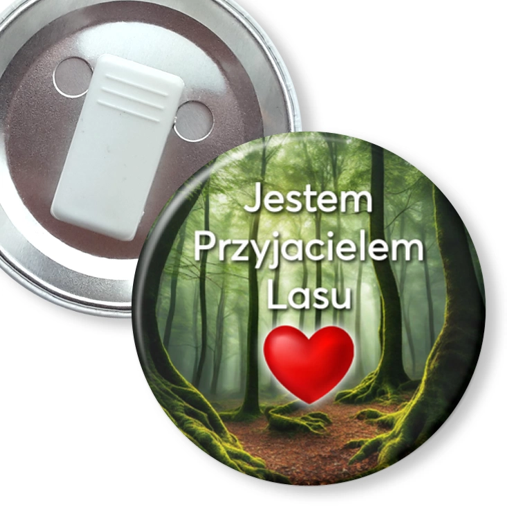 przypinka z żabką Jestem przyjacielem lasu zielone serce