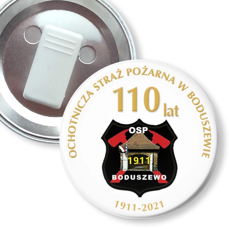 przypinka z żabką Jubileusz 110 lat OSP Boduszewo