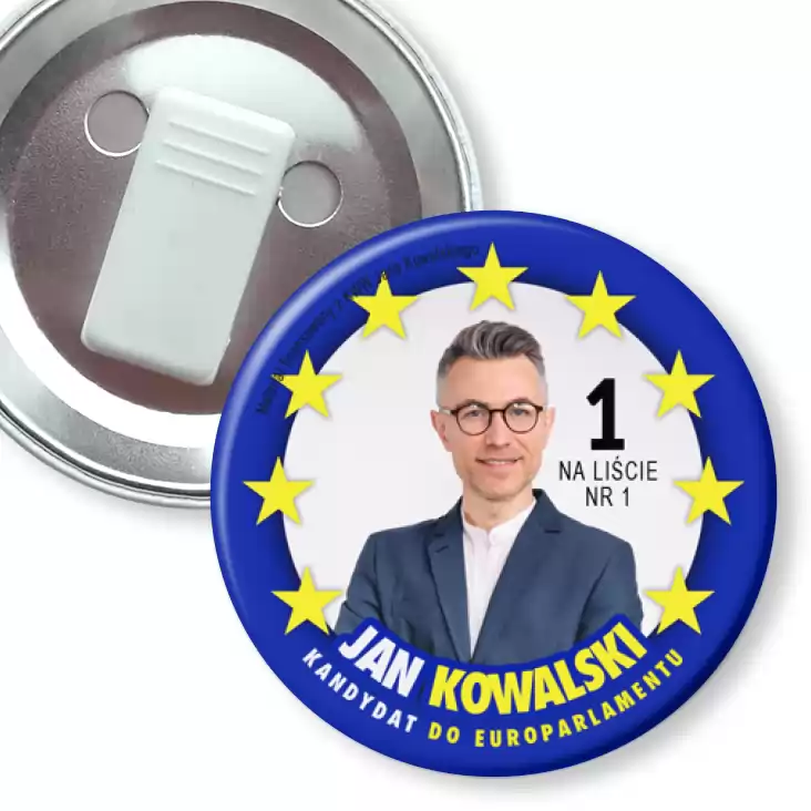 przypinka z żabką Kandydat w wyborach do Europarlamentu