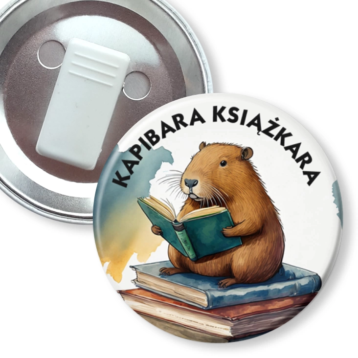 przypinka z żabką Kapibara książkara