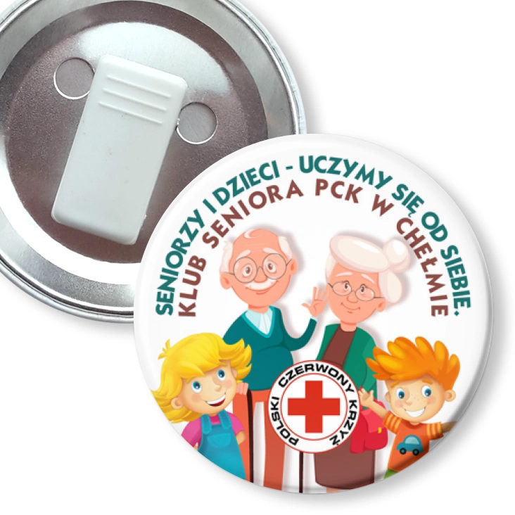 przypinka z żabką Klub Seniora PCK w Chełmie