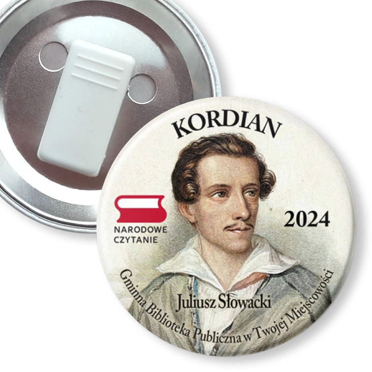 przypinka z żabką Kordian portret Słowackiego