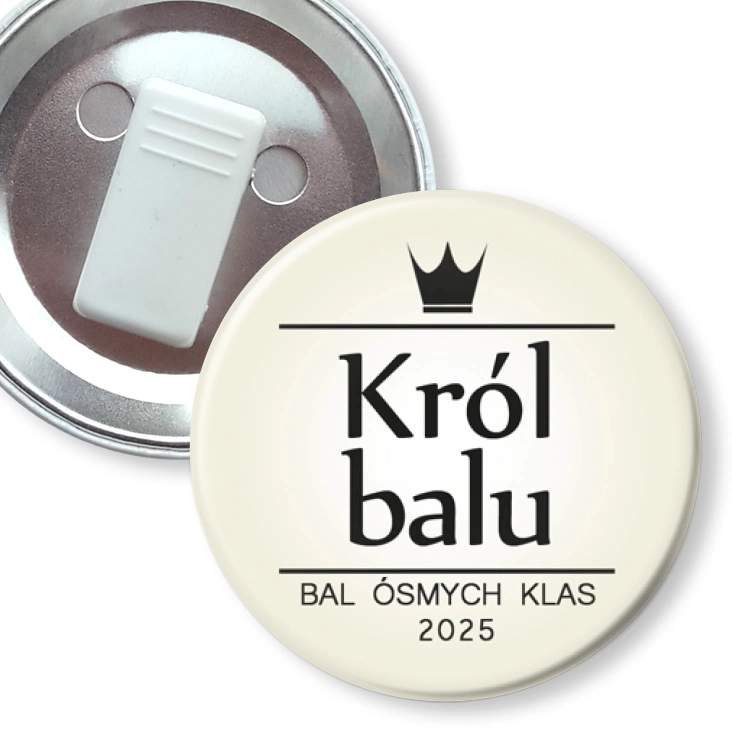 przypinka z żabką Król Balu z koroną Bal Ósmych Klas