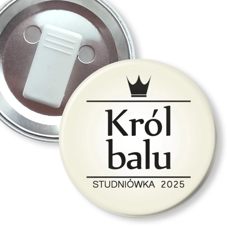 przypinka z żabką Król Balu z koroną studniówka