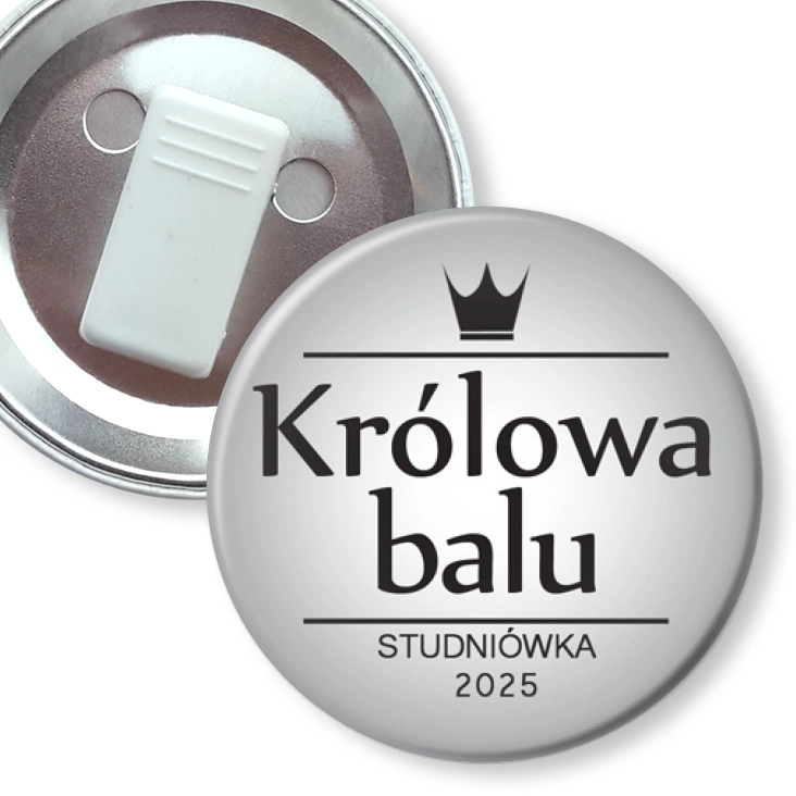 przypinka z żabką Królowa Balu szara na studniówkę