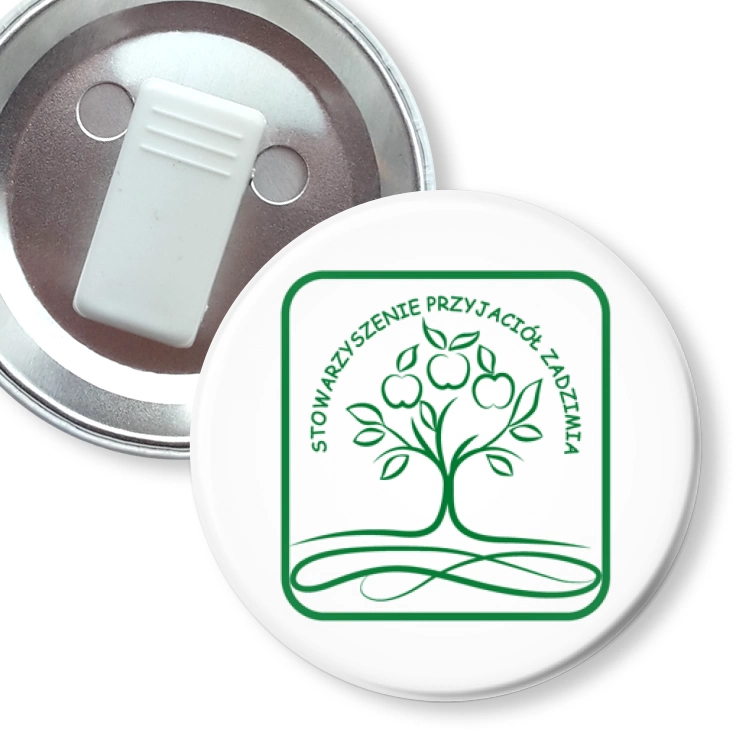 przypinka z żabką Logo Stowarzyszenie Przyjaciół Zadzimia