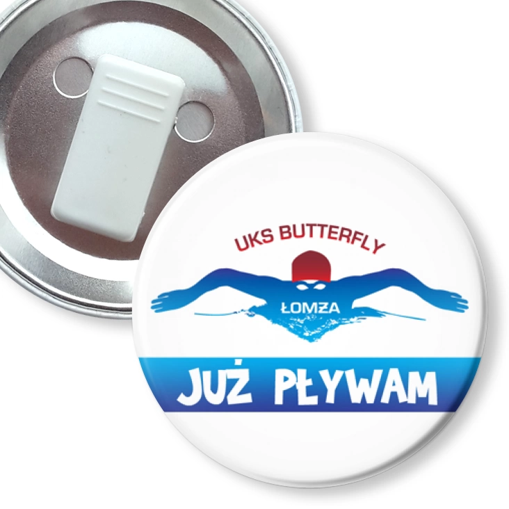przypinka z żabką Już pływam UKS Butterfly
