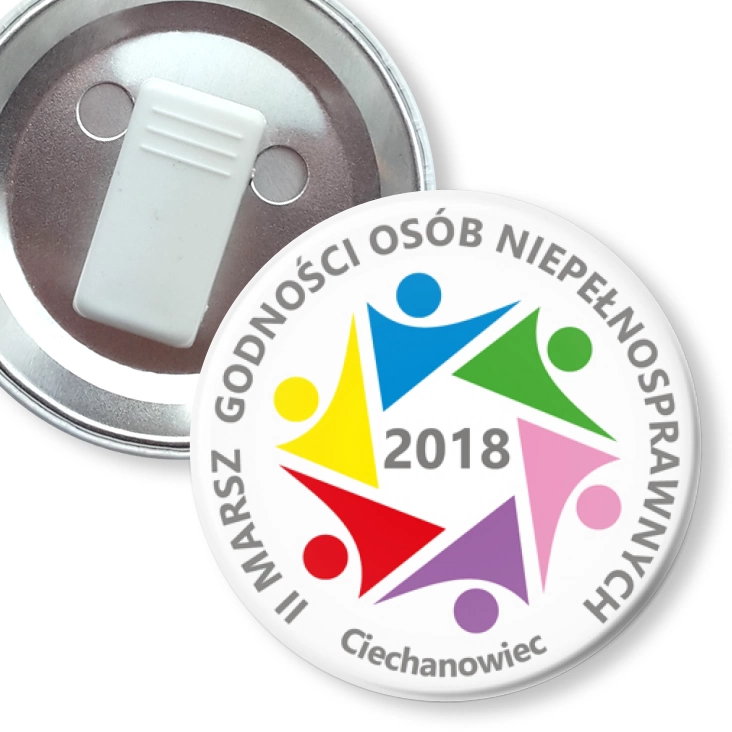przypinka z żabką Marsz Godności Osób Niepełnosprawnych