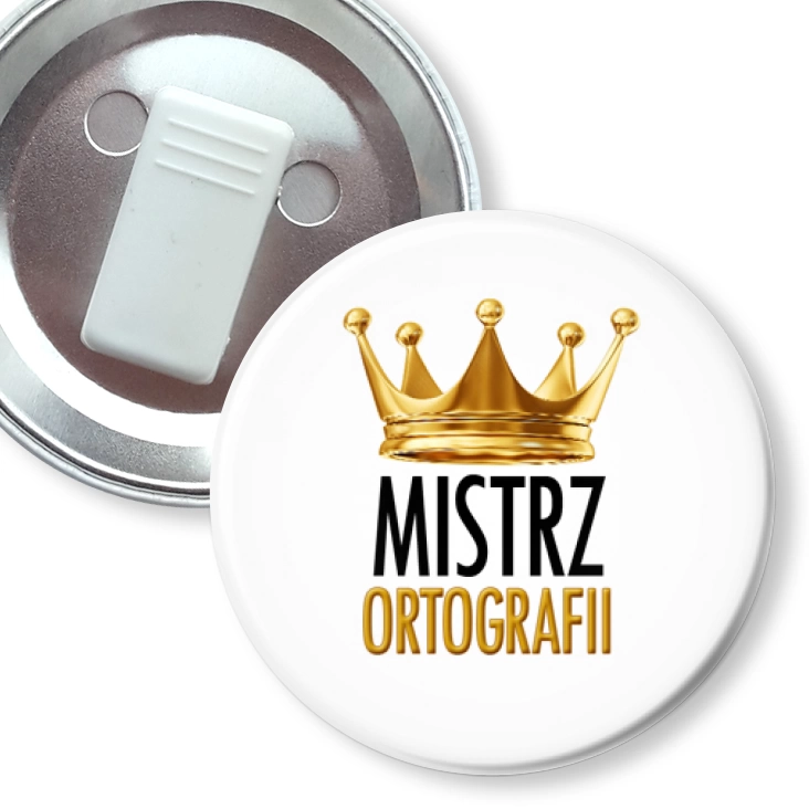 przypinka z żabką Mistrz Ortografii w koronie