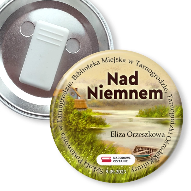 przypinka z żabką Narodowe Czytanie Nad Niemnem w Tarnogrodzie