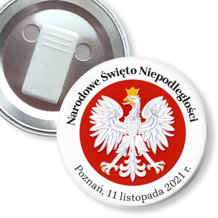 przypinka z żabką Narodowe Święto Niepodległości z godłem