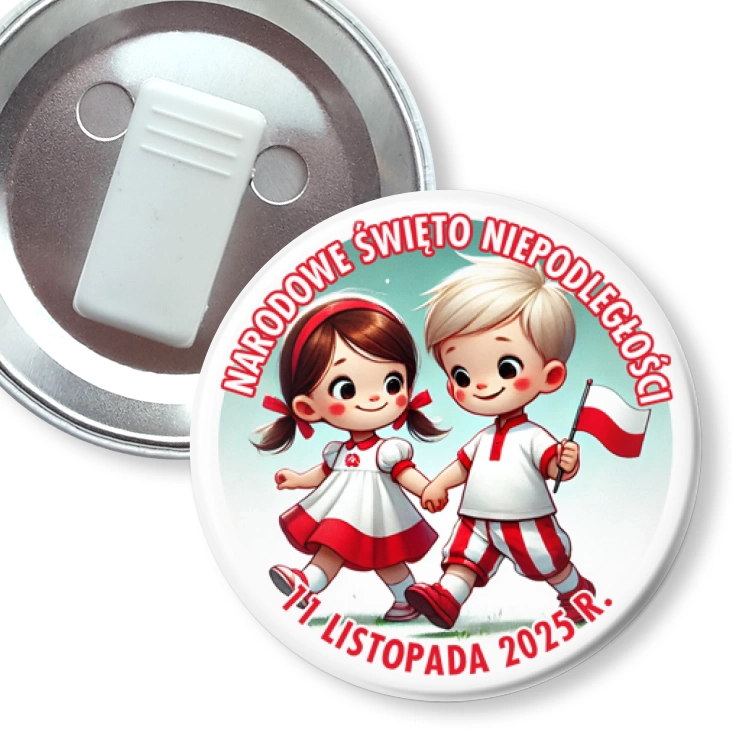 przypinka z żabką Narodowe Święto Niepodległości dziewczynka i chłopiec